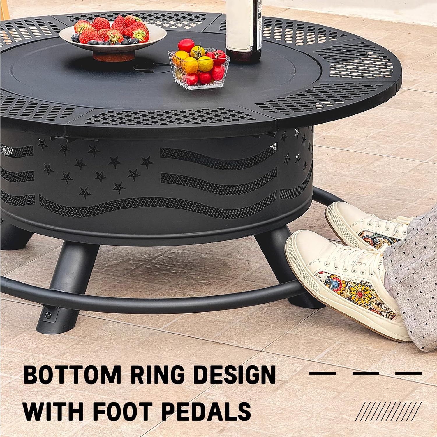 Outdoor Wood Burning BBQ Grill Firepit (Black, 36IN)