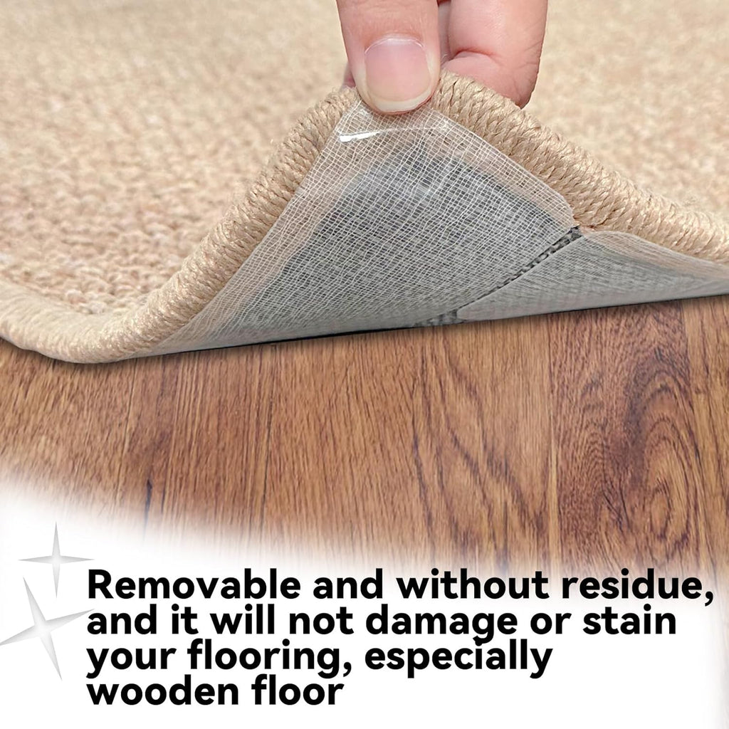 Rug Carpet Non Slip Grippers, 16Pcs Large Carpet Tape Pads Reusable, Removable Strong Adhesive Without Residue, Double Sided Rug Carpet Tape Strips