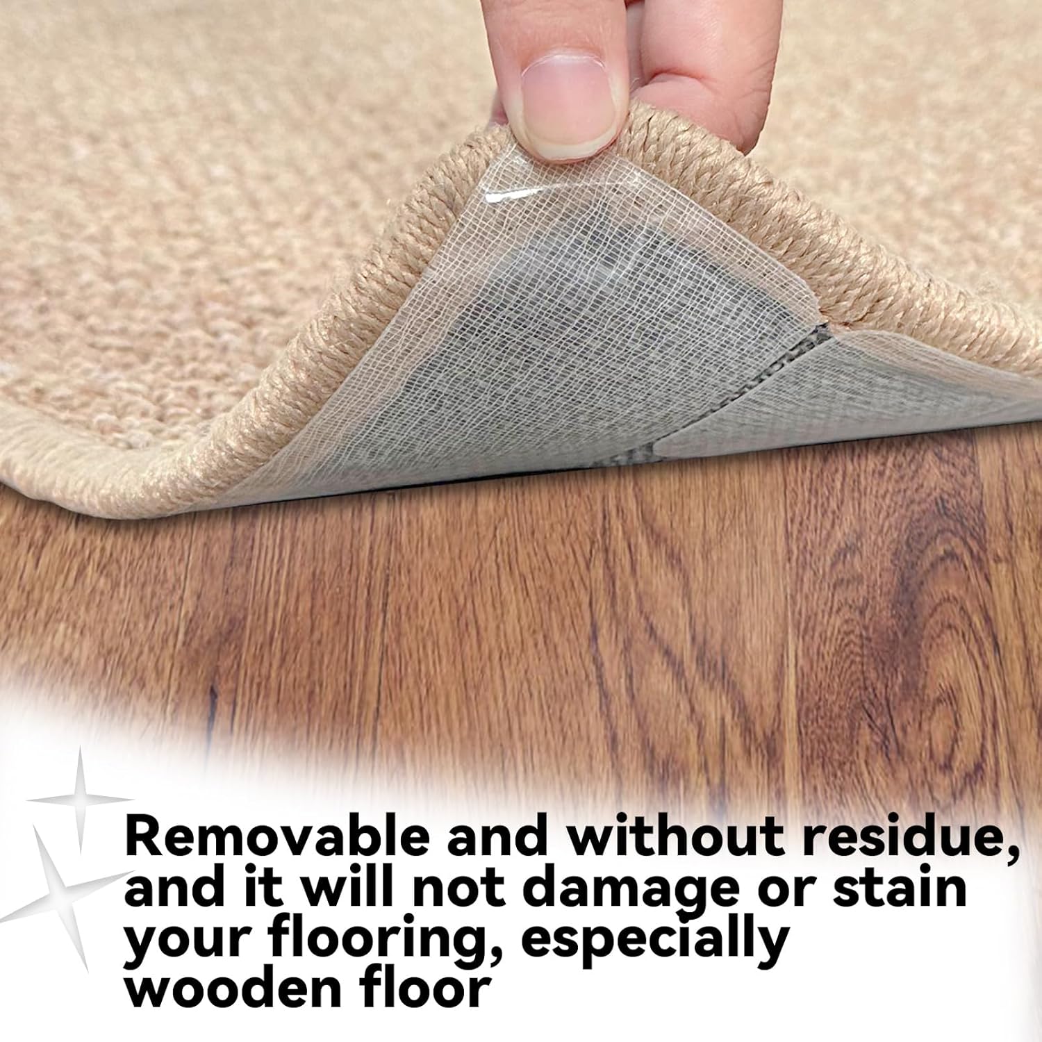Rug Carpet Non Slip Grippers, 16Pcs Large Carpet Tape Pads Reusable, Removable Strong Adhesive Without Residue, Double Sided Rug Carpet Tape Strips