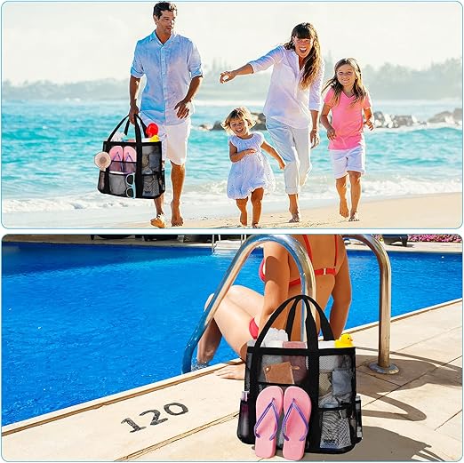 Personalized Mesh Beach Bag for Women - Waterproof Initial Tote Bag for Family Travel, Toys, Vacation Essentials