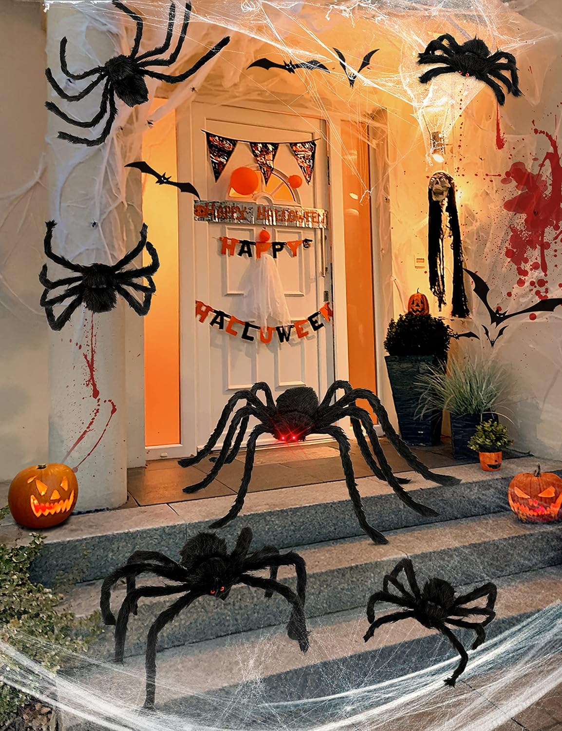 Halloween Plush Spiders Set,  6 Pcs