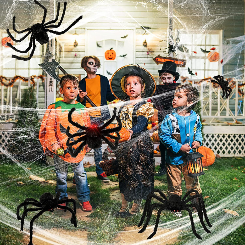Halloween Plush Spiders Set,  6 Pcs