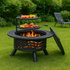 Outdoor Wood Burning BBQ Grill Firepit (Black, 36IN)