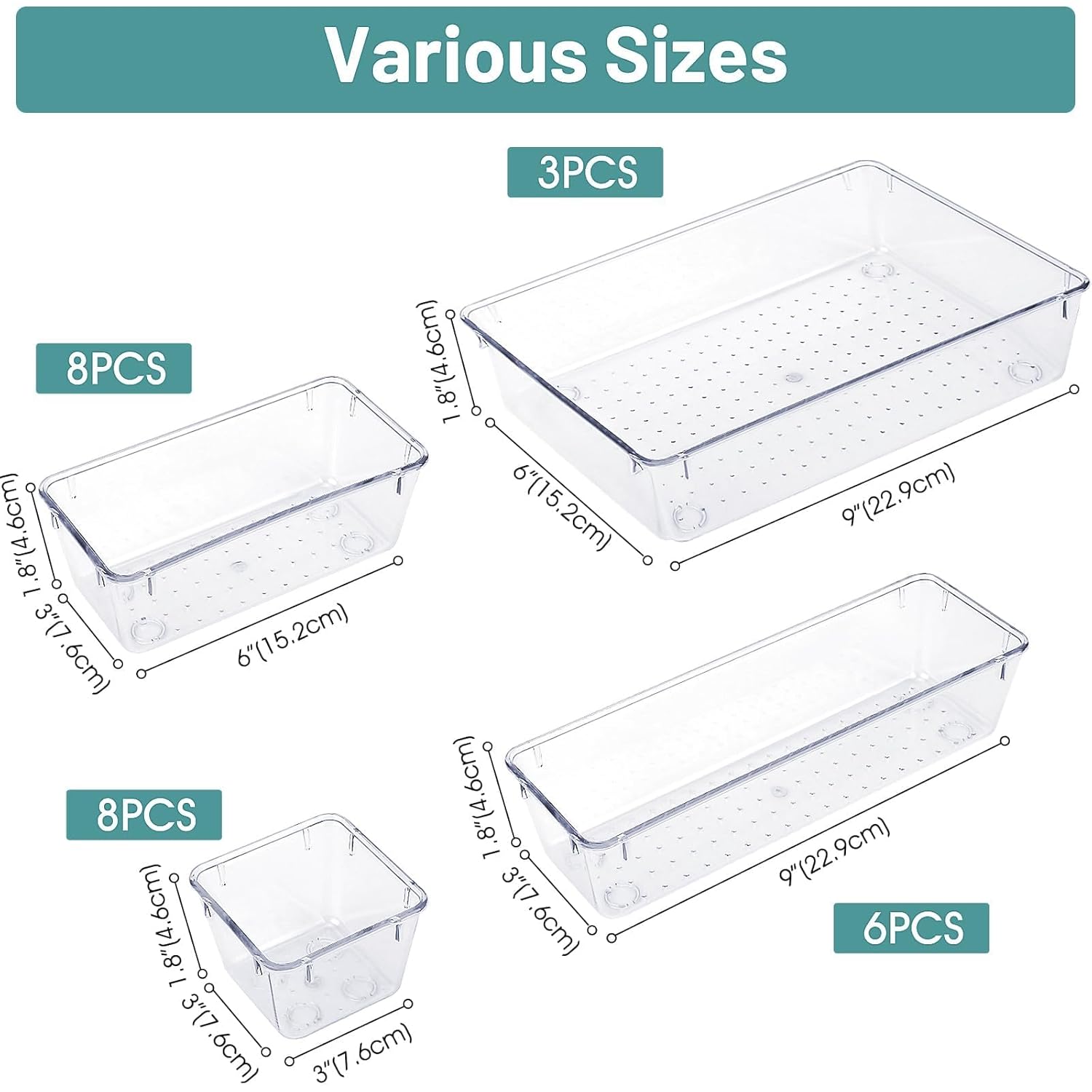 Plastic Drawer Organizer Set, 25 PCS Clear