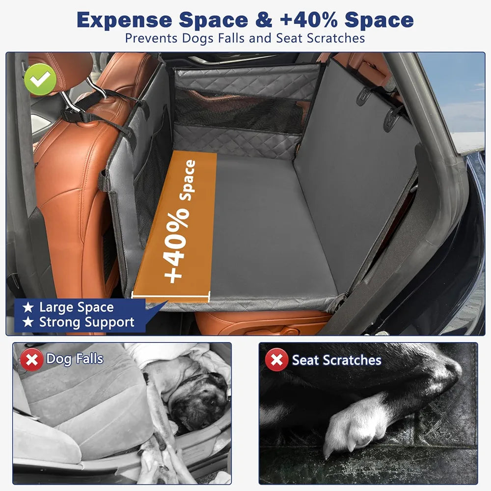 MIXJOY Dog Car Seat for Large Medium Dogs, Back Seat Extender for Pets, Waterproof Pet Carseat for Medium Sized Dog, Hammock for Pet, with Storage Pocket for Cars/SUV/Truck(L)