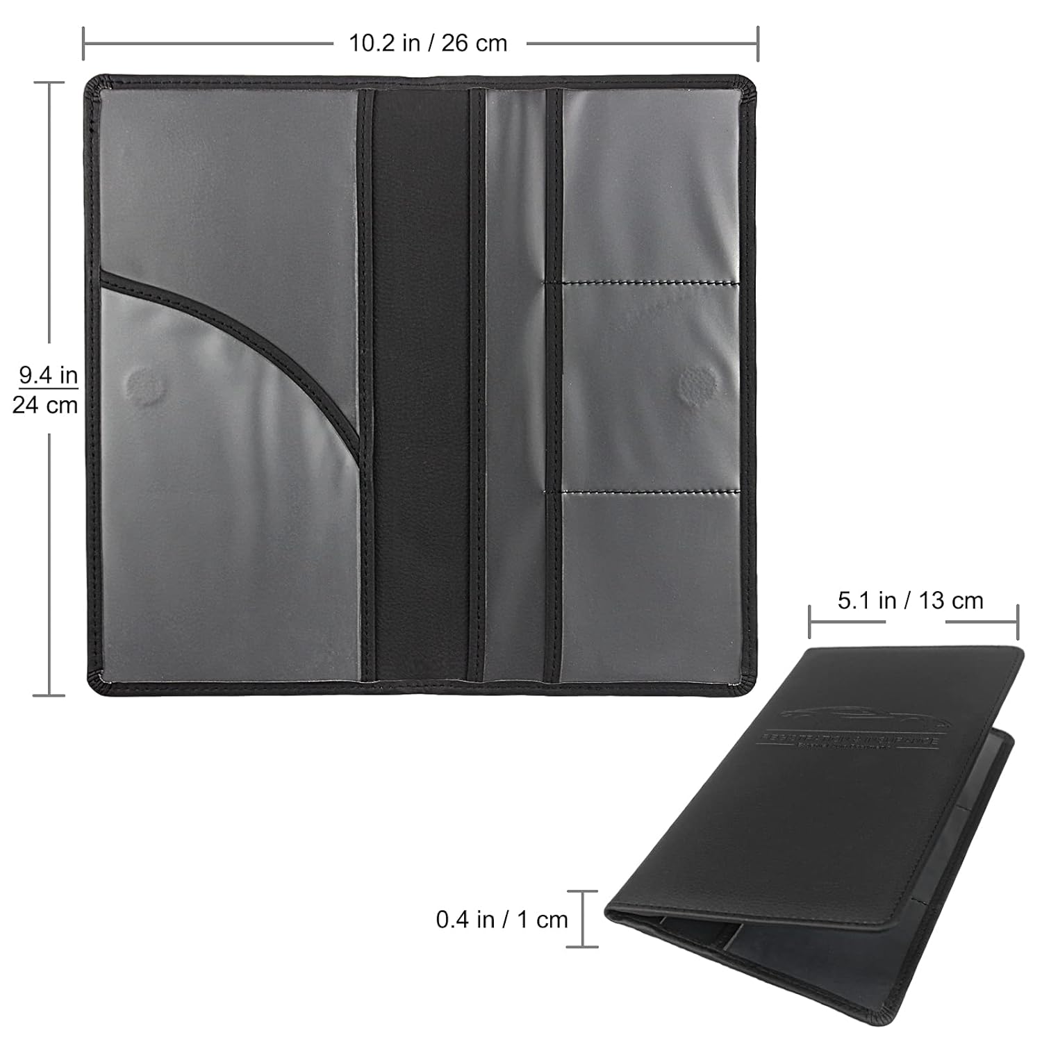 Premium Car Registration & Insurance Card Holder with Magnetic Shut, Vehicle Glove Box Car Organizer - For Documents, Cards, License (Black)