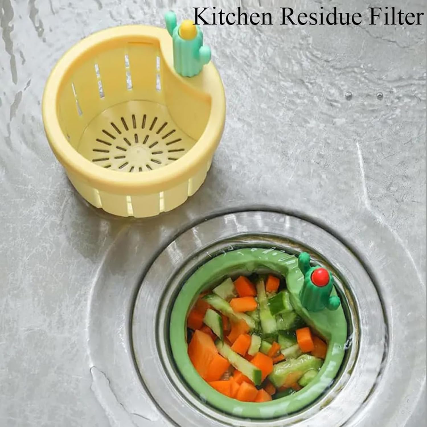 Cactus Kitchen Sink Drainage Strainer, New Push-Push Auto Dump Basket, Multi-Functional Sink Strainer Lift Basket for Kitchen Garbage Collector (Green-, 1PC)