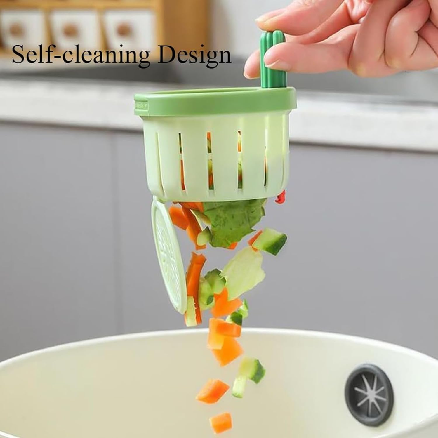 Cactus Kitchen Sink Drainage Strainer, New Push-Push Auto Dump Basket, Multi-Functional Sink Strainer Lift Basket for Kitchen Garbage Collector (Green-, 1PC)