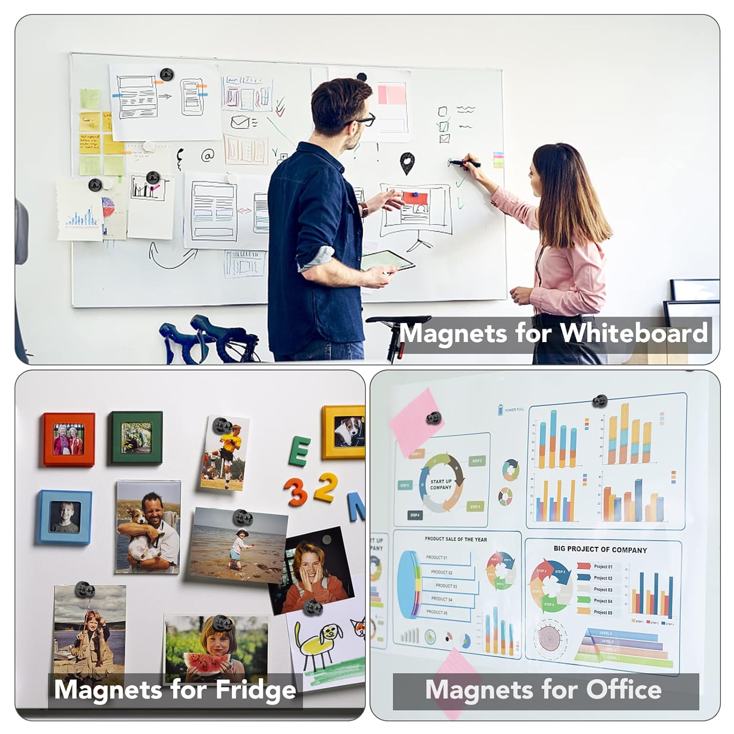 LOVIMAG 12Pcs Black Fridge Magnets, Small and Strong Magnets for Whiteboard, Office, Classroom, Map, Kitchen