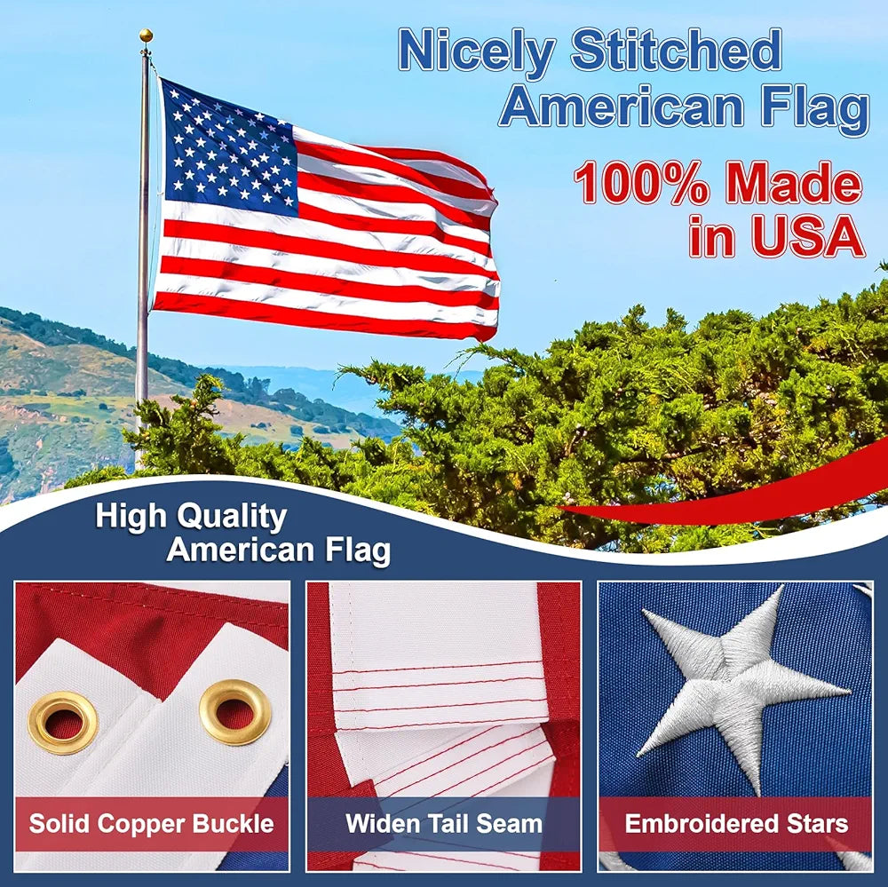 Sturdy American Flag 3x5 Ft Outdoor Heavy Duty,100% Made in USA American Flags ,Non Fading American Flags for Outside 3x5,Embroidered American Flag,3 by 5 America Flags Best High Wind all Weather US Flag,Indestructible America Flag Sewn Stripes and Embroi