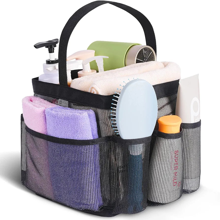 Mesh Shower Caddy Portable for College Dorm Room Essentials, 8-Pocket Large Capacity Shower Bag for Beach, Swimming, Gym