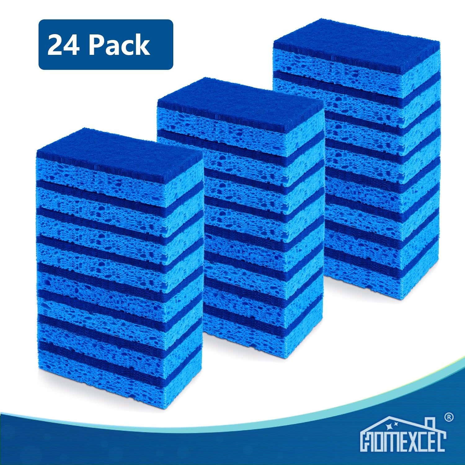 HOMEXCEL Sponges Kitchen 24pcs, Non-Scratch Scrub Dish Sponge Safe on Non-Stick Cookware, Dual Sided Cleaning Sponges for Kitchen, Household, Bathroom and More