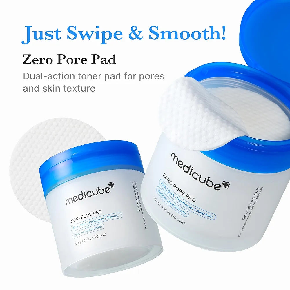 Medicube Zero Pore Pads 2.0, Dual-Textured Facial Toner Pads for Exfoliation and Pore Care with 4.5% AHA Lactic Acid & 0.45% BHA Salicylic Acid, Ideal for All Skin Types, Korean Skin Care (70 units)