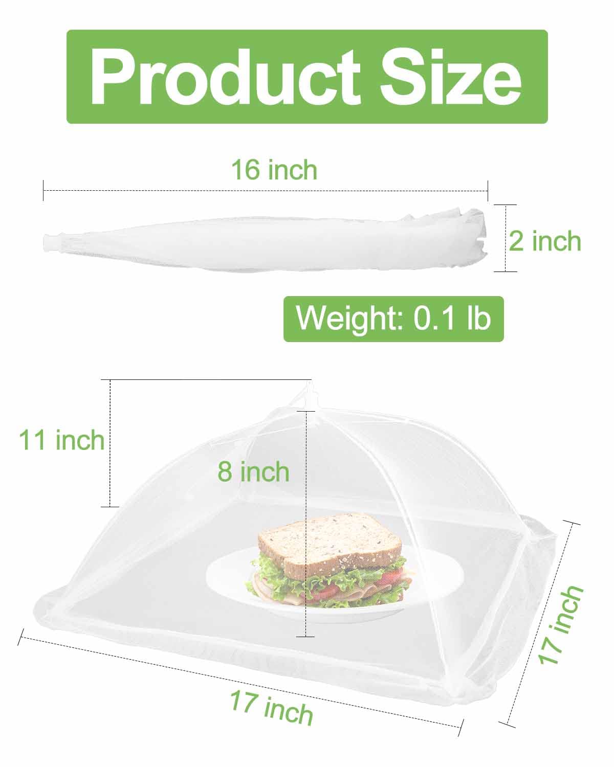 Large Food Cover,6 Pack Mesh Food Tent,17"x17",White Nylon Covers,Pop-Up Umbrella Screen Tents,Patio Net for Outdoor Camping, Picnics, Parties,BBQ,Collapsible and Reusable