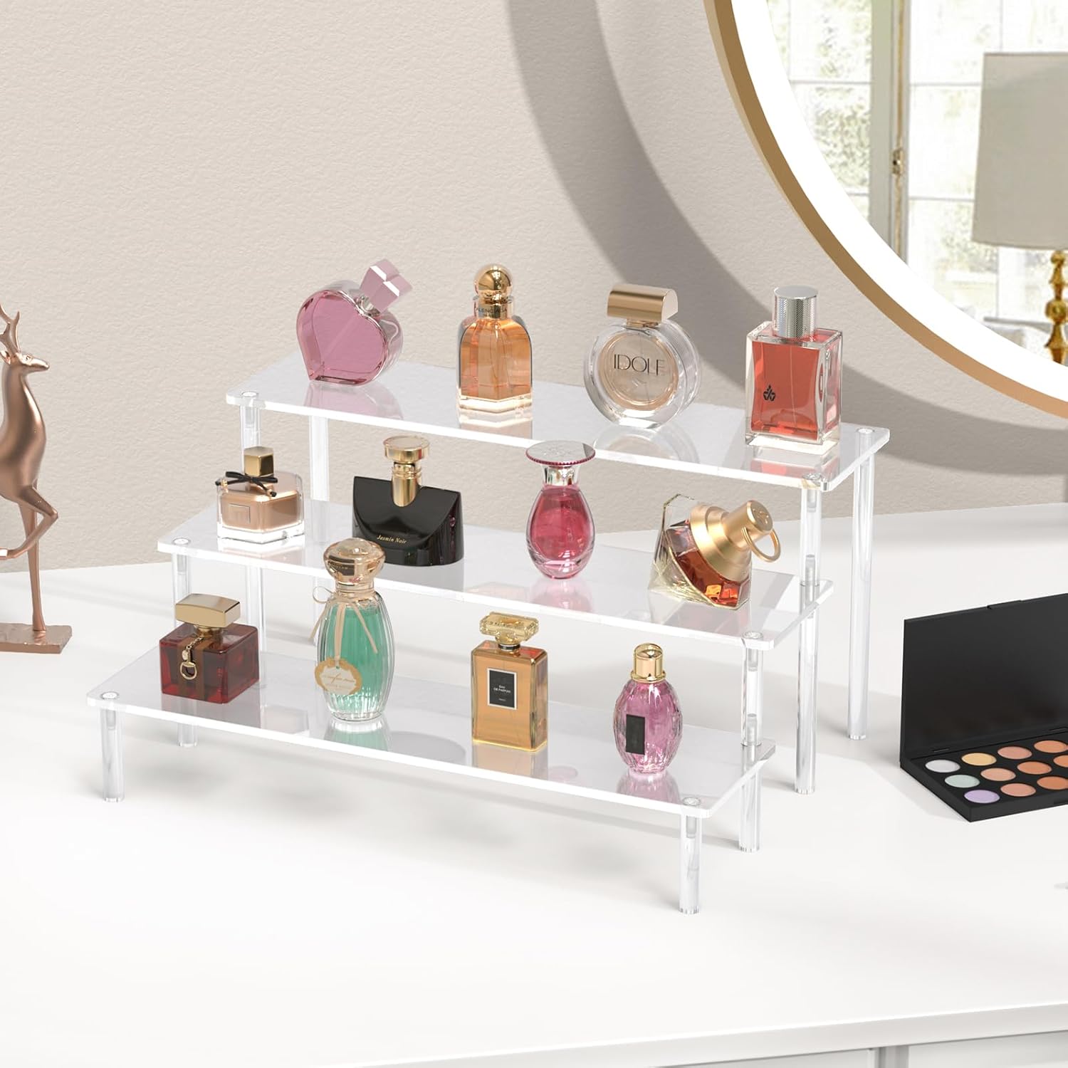 Acrylic Display Risers, 3 Tier Perfume Organizer Stand, Clear Cupcake Stand Holder, Large Shelf Risers for Figures, Dessert Shelves for Party, Riser Stand for Decoration and Organizer