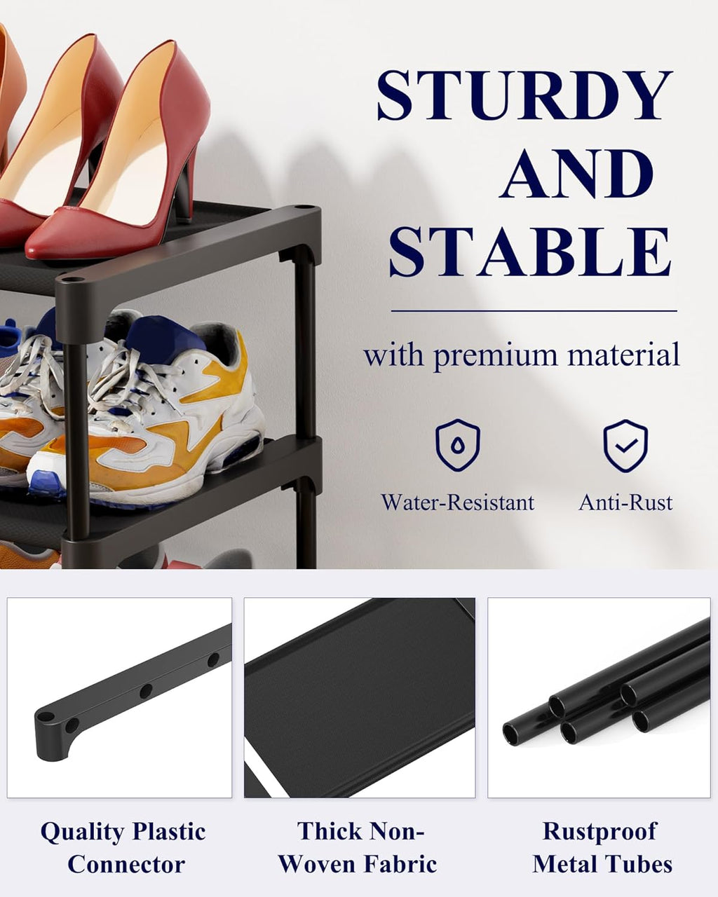 Kitsure Shoe Rack - Non-Woven Shoe Rack Shelf, Shoe Organizer for Closet, Entryway, Garage & Corridor, Stackable Shoe Shelves, Medium, Black