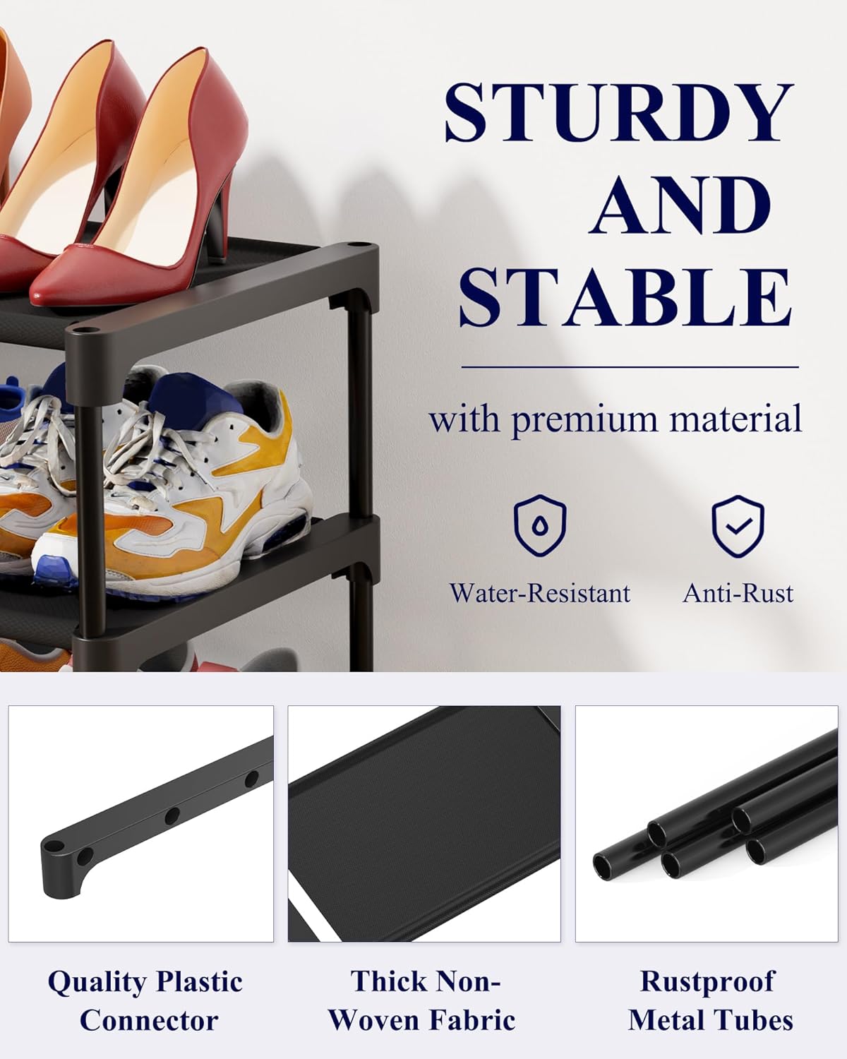 Kitsure Shoe Rack - Non-Woven Shoe Rack Shelf, Shoe Organizer for Closet, Entryway, Garage & Corridor, Stackable Shoe Shelves, Medium, Black
