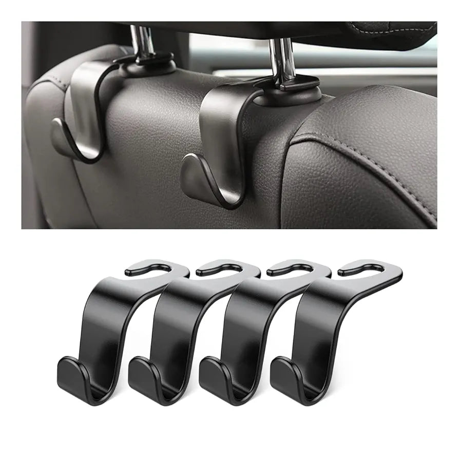 Car Back Seat Headrest Hooks, 4 Pack Black Stylish Back Seat Hanger for Car Handbag Clothes Coats Grocery Bags, Car Interior Accessories (Black2)