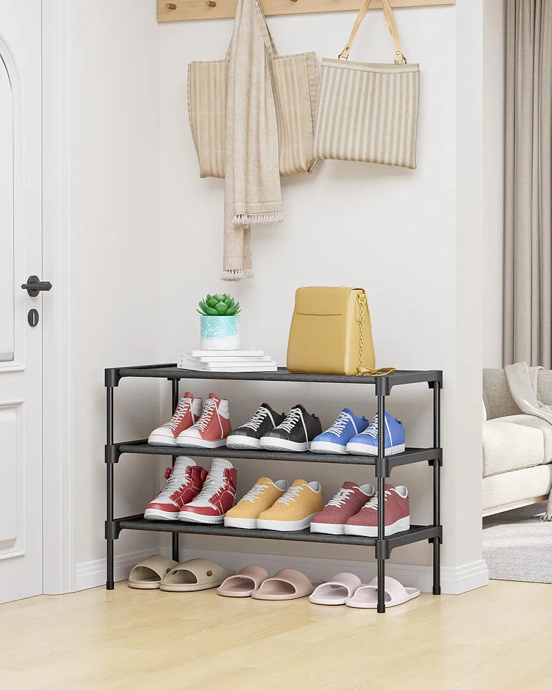 Kitsure Shoe Rack - Non-Woven Shoe Rack Shelf, Shoe Organizer for Closet, Entryway, Garage & Corridor, Stackable Shoe Shelves, Medium, Black