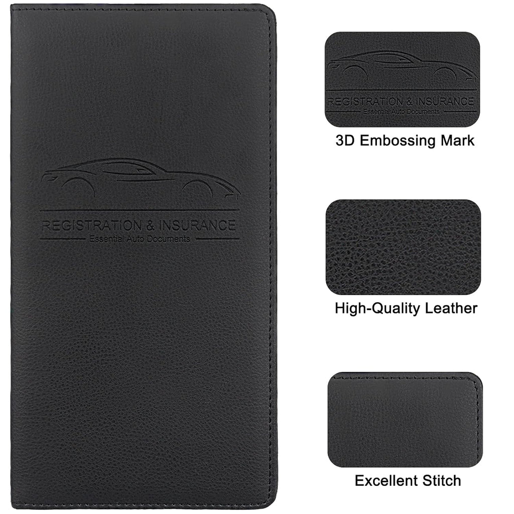 Premium Car Registration & Insurance Card Holder with Magnetic Shut, Vehicle Glove Box Car Organizer - For Documents, Cards, License (Black)