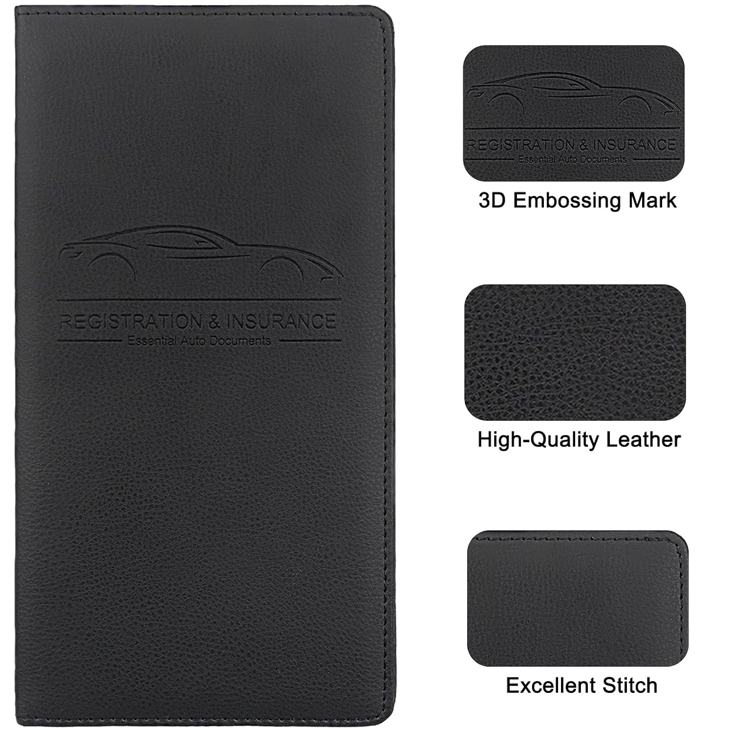 Premium Car Registration & Insurance Card Holder with Magnetic Shut, Vehicle Glove Box Car Organizer - For Documents, Cards, License (Black)