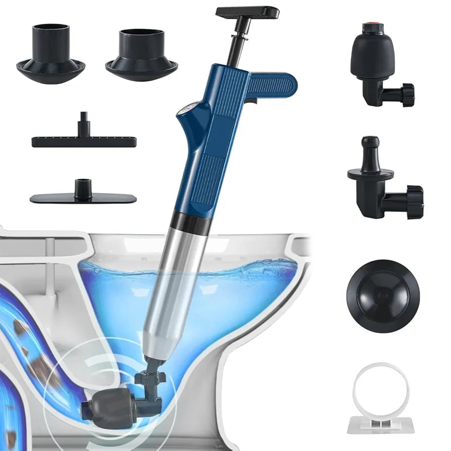 Toilet Plunger, Stainless Steel Toilet Unclogger for Clogged Toilets, High Pressure Plunge Blaster, Heavy Duty Air Plunger for Toilet, Bathroom, Floor Drain, Sink, Kitchen (Blue)