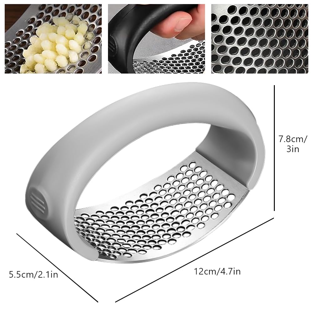 Stainless Steel Garlic Rocker, Manual Garlic Press, Premium Garlic Mincer Garlic Crusher, New Innovative Garlic Chopper with Peeler and Scraper for Comfortable Grip (1, black)