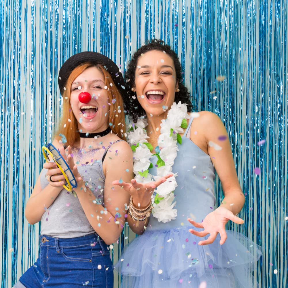 2 Pack Blue Streamers Party Decorations Fringe Backdrop Ocean Themed Decorations Foil Curtain Backdrop Blue Birthday Ocean Party Decor Supplies