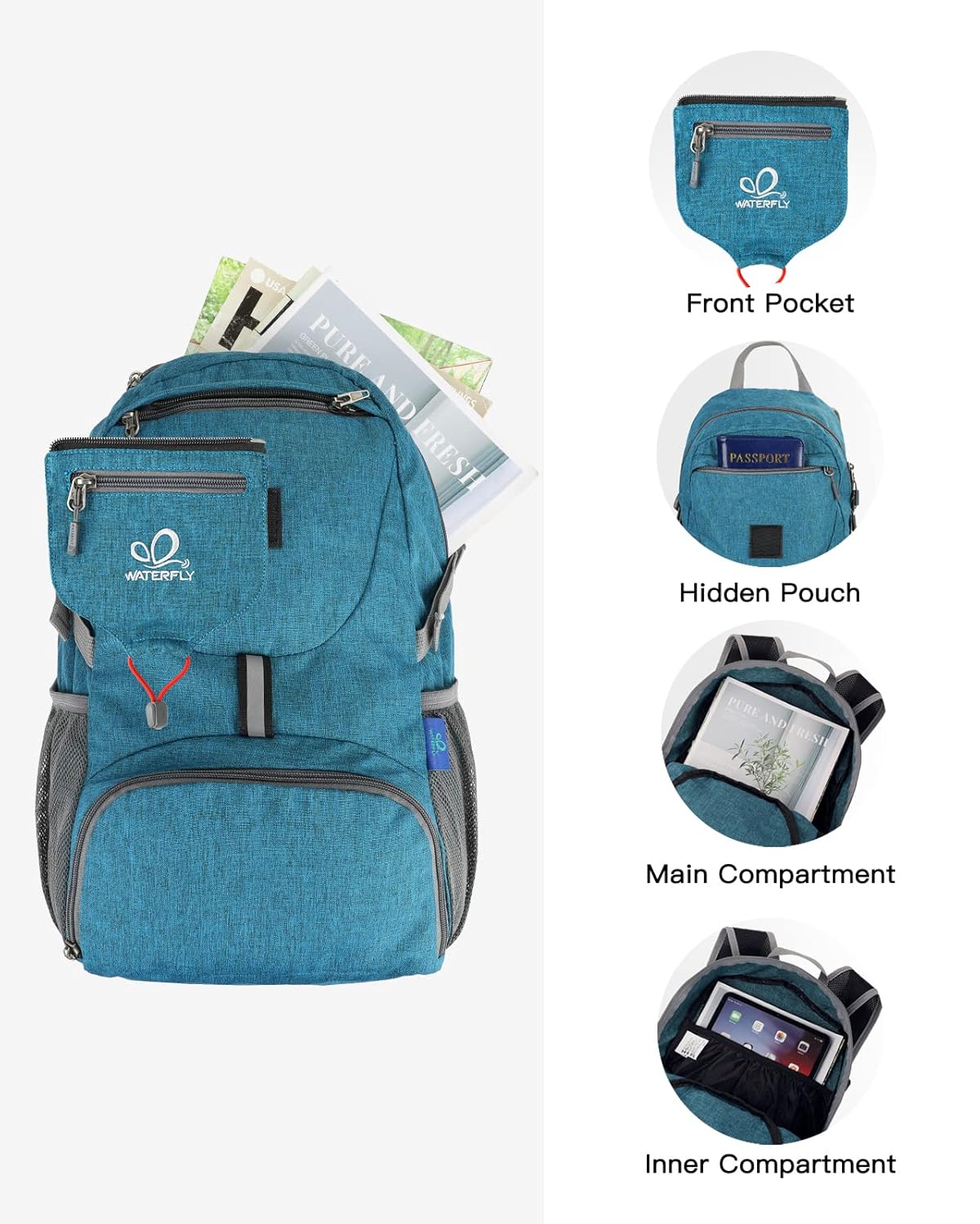 WATERFLY Small Lightweight Packable Backpack: 20l Ultra Light Foldable Travel Hiking Camping Daypack Day Pack for Man Woman