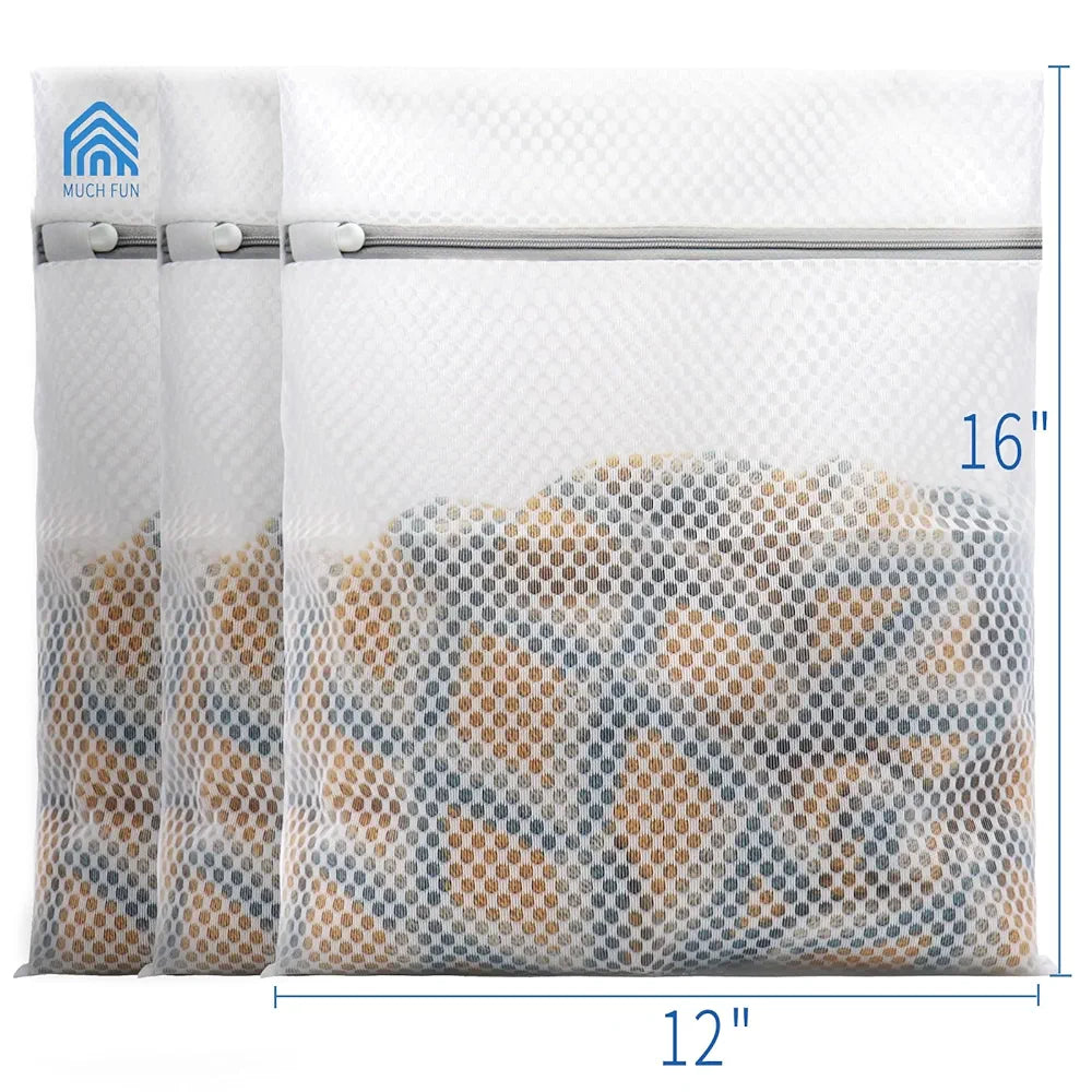 Muchfun 3Pcs Durable Honeycomb Mesh Laundry Bags for Delicates 12 x 16 Inches (3 Medium)