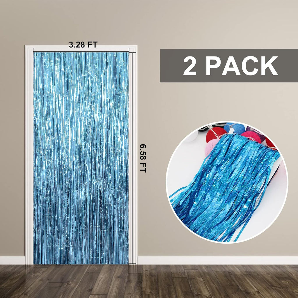 2 Pack Blue Streamers Party Decorations Fringe Backdrop Ocean Themed Decorations Foil Curtain Backdrop Blue Birthday Ocean Party Decor Supplies