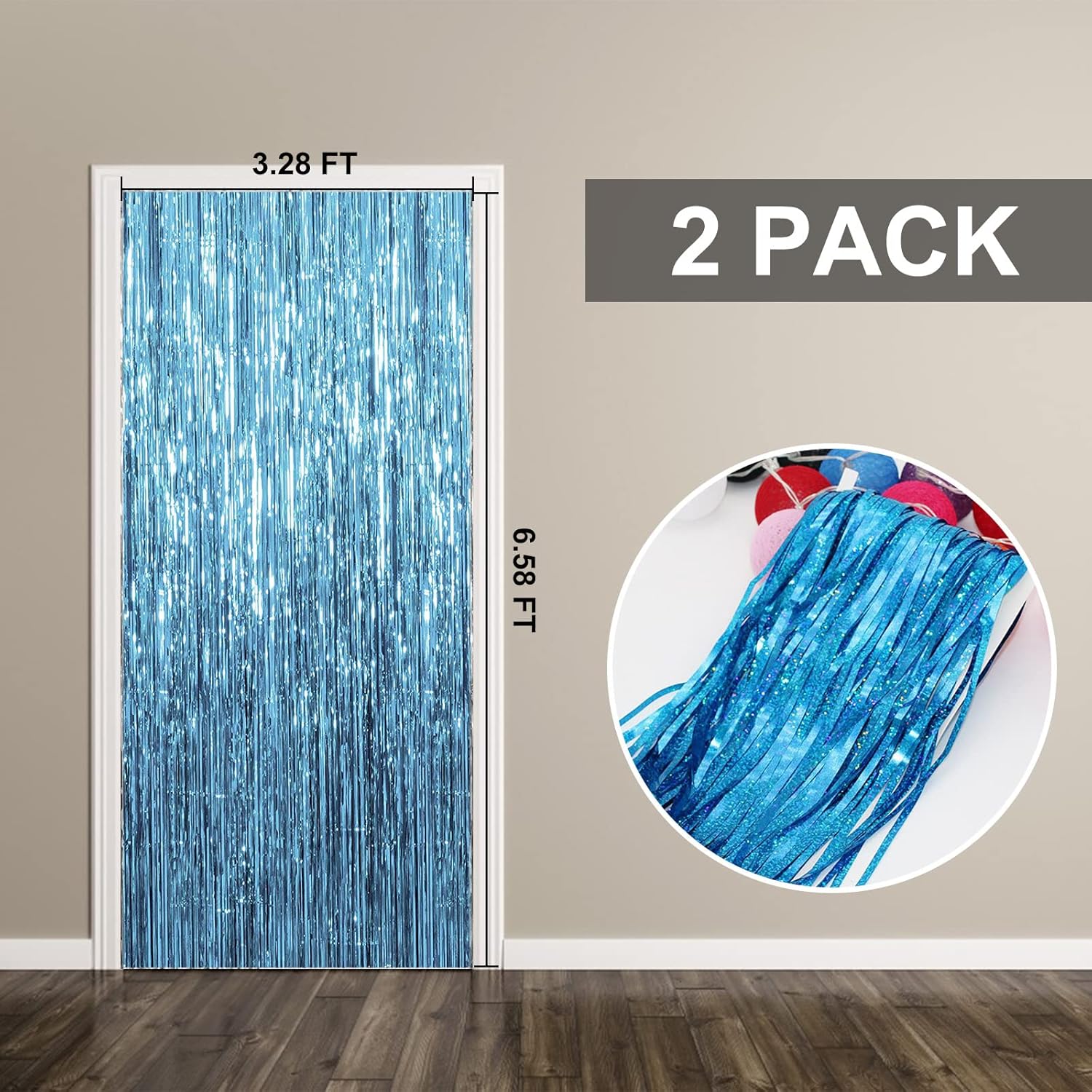 2 Pack Blue Streamers Party Decorations Fringe Backdrop Ocean Themed Decorations Foil Curtain Backdrop Blue Birthday Ocean Party Decor Supplies
