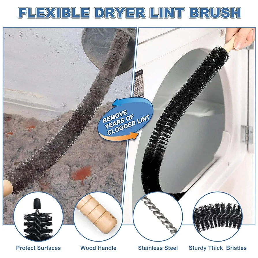 2 Pieces Dryer Vent Cleaner Kit Compatible with All Vacuum Cleaner, Dryer Lint Brush and Vacuum Hose Attachment with Stretch Universal Connector, Quickly Lint Remover