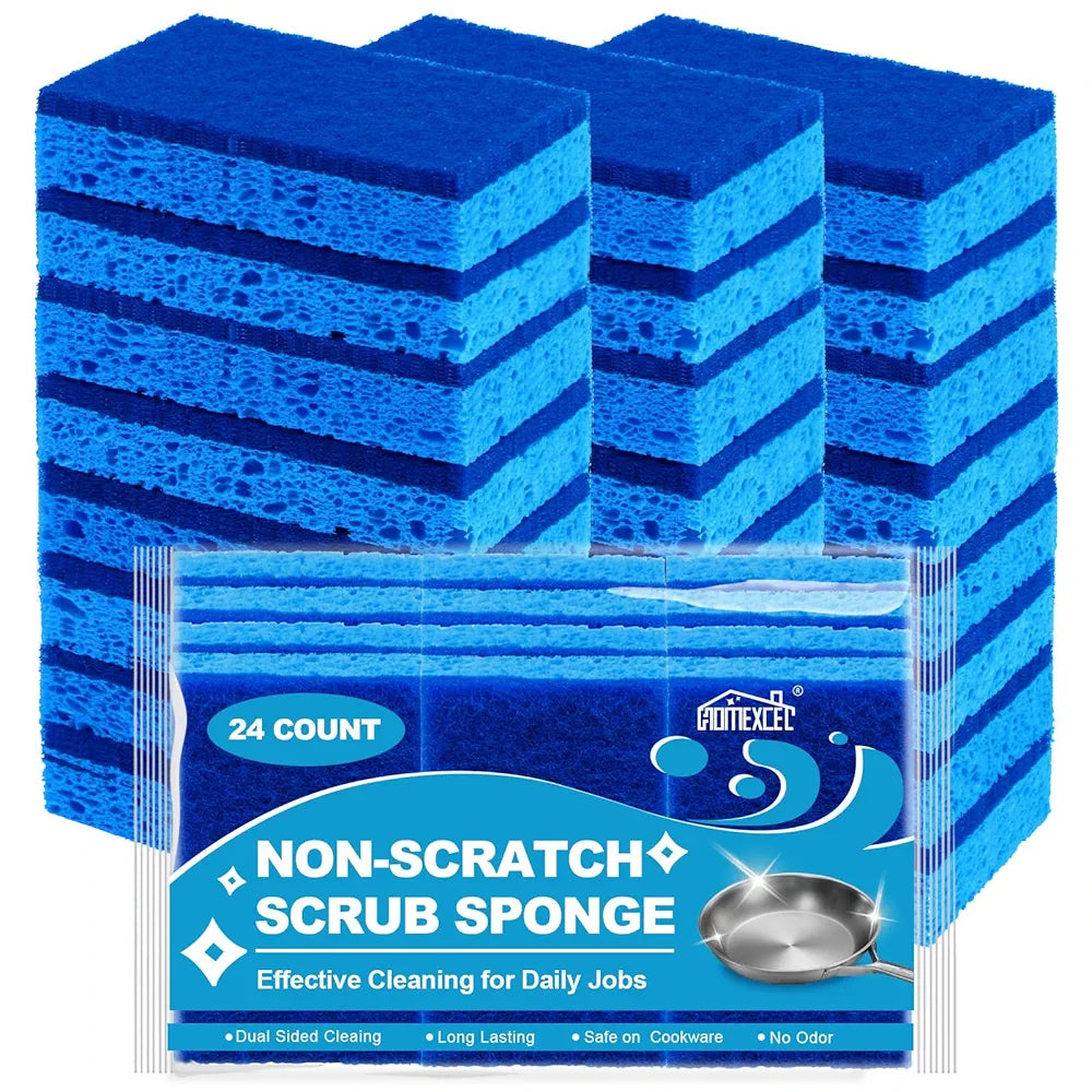 HOMEXCEL Sponges Kitchen 24pcs, Non-Scratch Scrub Dish Sponge Safe on Non-Stick Cookware, Dual Sided Cleaning Sponges for Kitchen, Household, Bathroom and More
