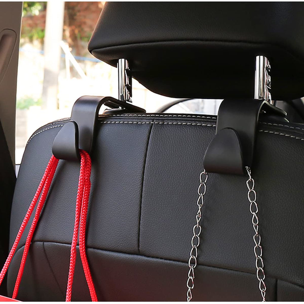 Car Back Seat Headrest Hooks, 4 Pack Black Stylish Back Seat Hanger for Car Handbag Clothes Coats Grocery Bags, Car Interior Accessories (Black2)