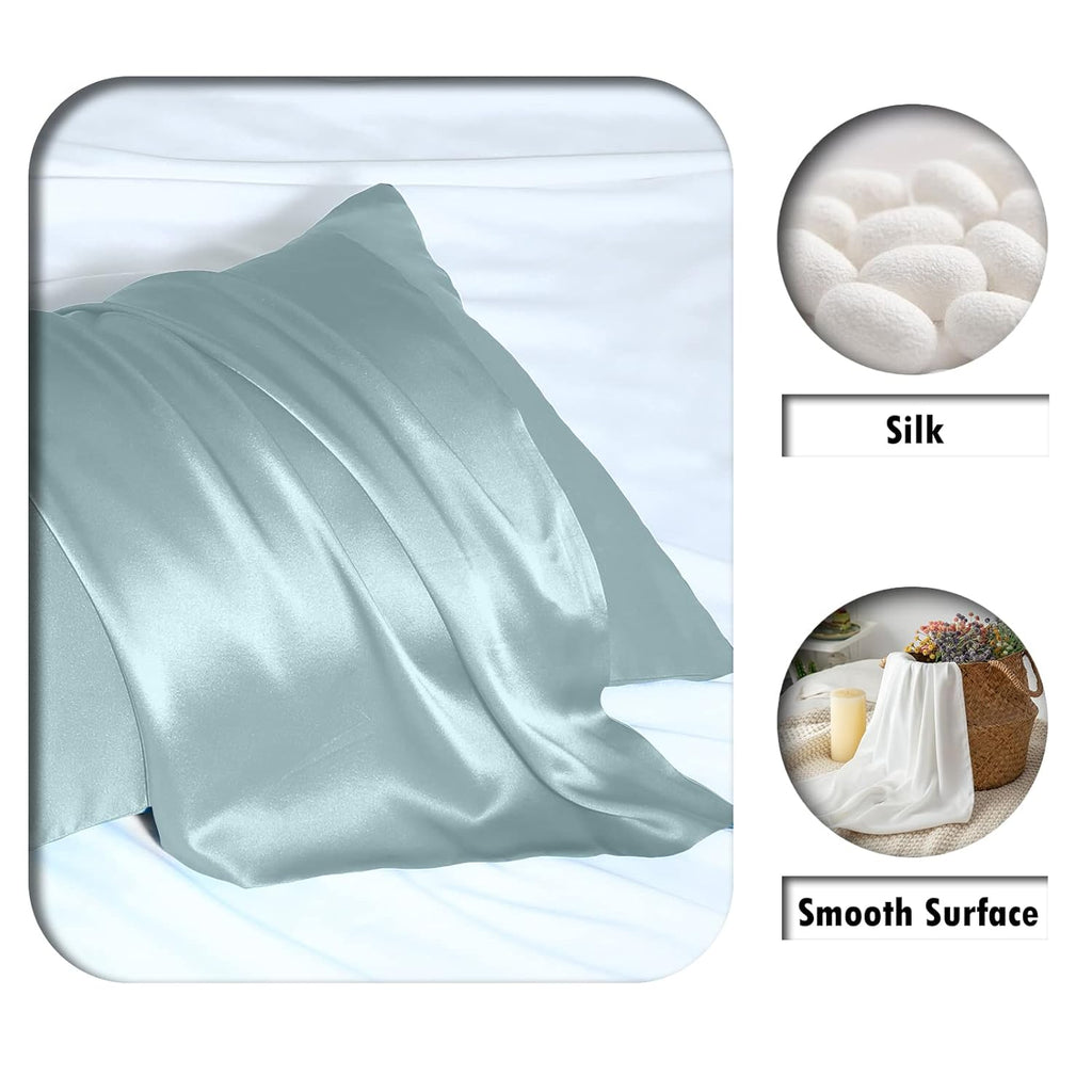 Mulberry Silk Pillowcase for Hair and Skin Standard Size 20"X 26" with Hidden Zipper Soft Breathable Smooth Cooling Pillow Covers for Sleeping(Haze Blue,1Pcs)