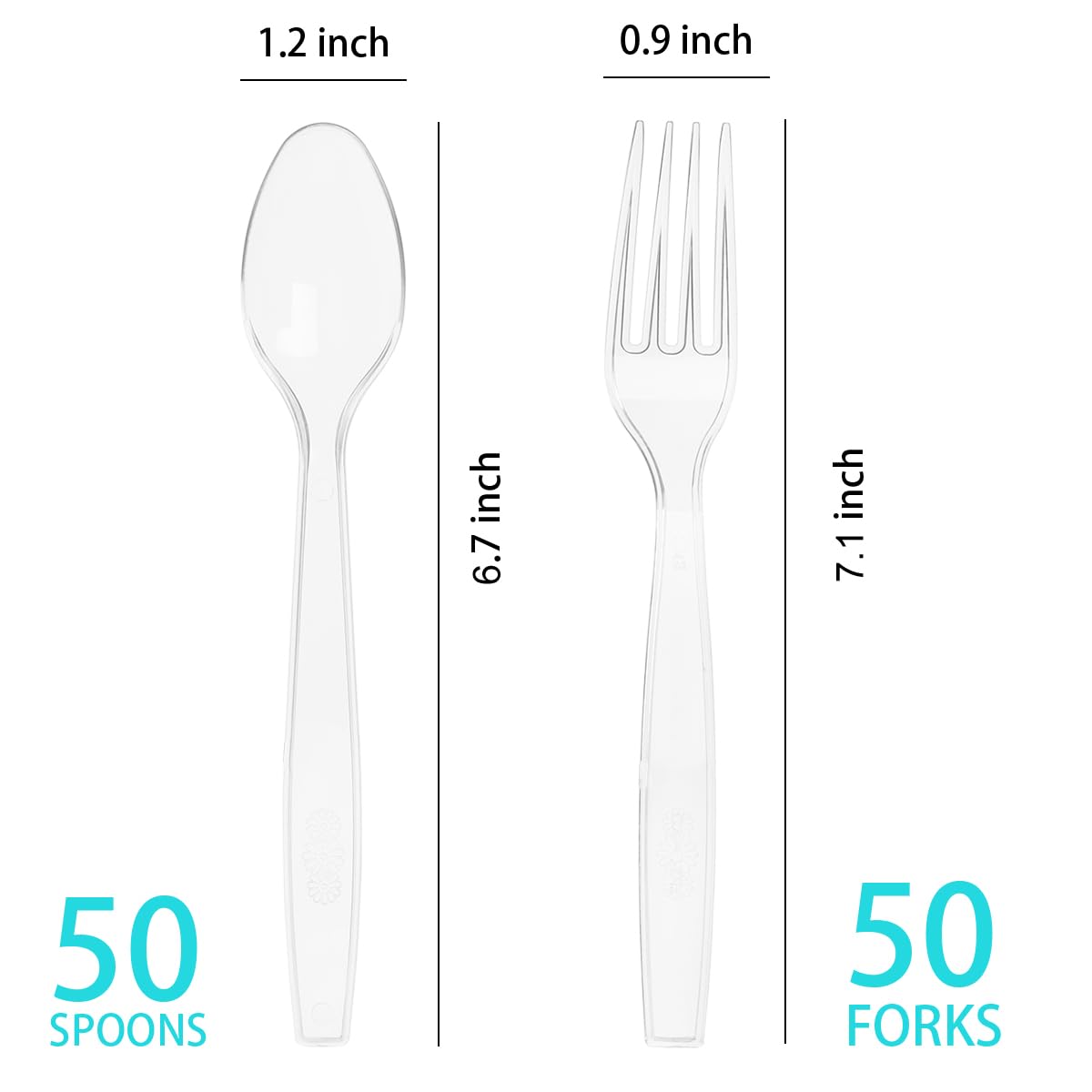 100 Count Plastic Silverware, Heavy Weight Plastic Forks Spoons Disposable Utensils Cutlery Set for Wedding Party Supplies Everyday Use