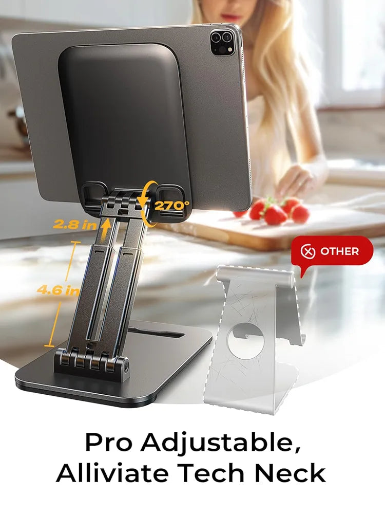 LISEN Tablet Stand for iPad Stand Holder Desk, Foldable Home Office Desk Accessories Travel for iPad Holder Dorm College Essentials Portable Monitor Fits Tabs Kindle iPhone 4-15.9" Black
