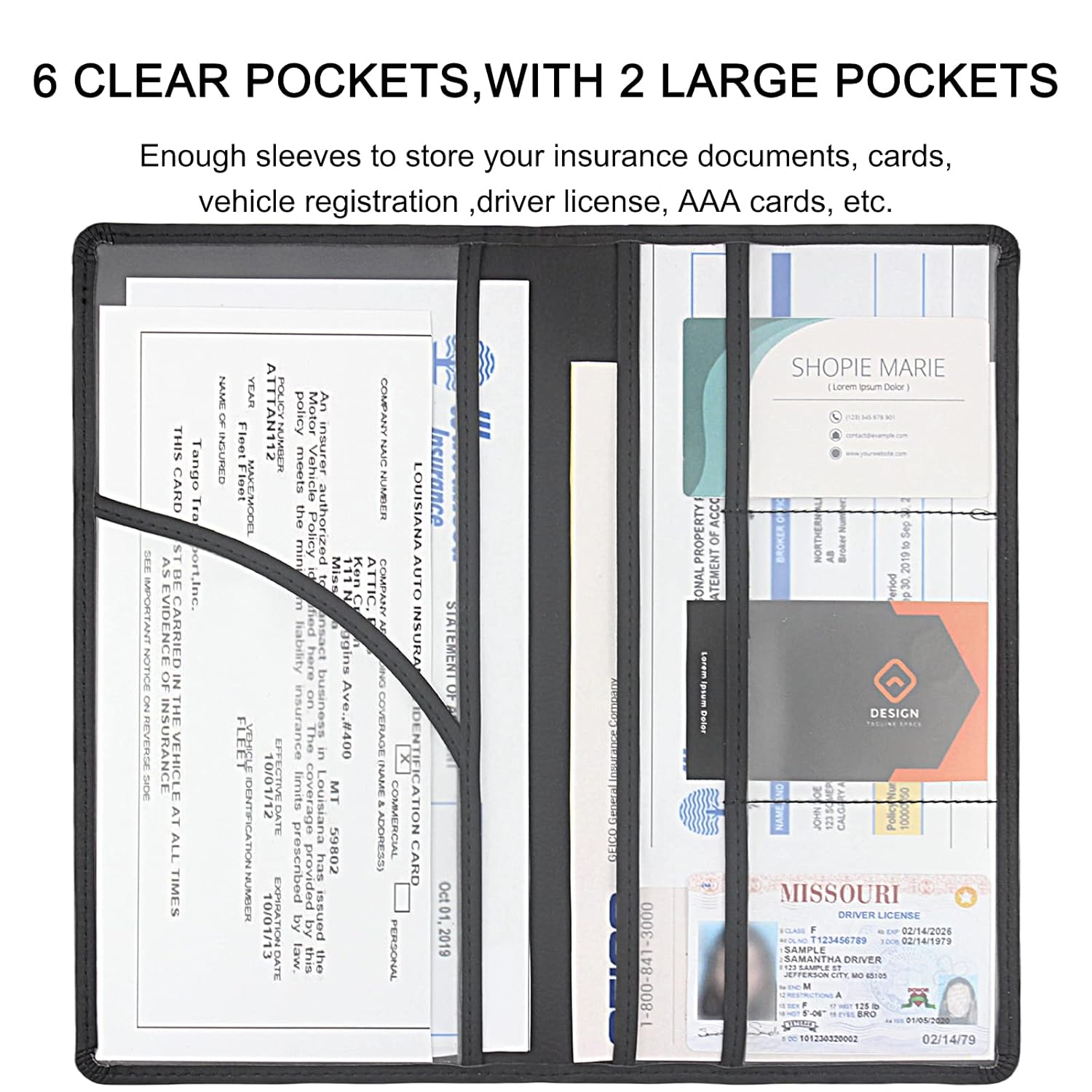 Premium Car Registration & Insurance Card Holder with Magnetic Shut, Vehicle Glove Box Car Organizer - For Documents, Cards, License (Black)