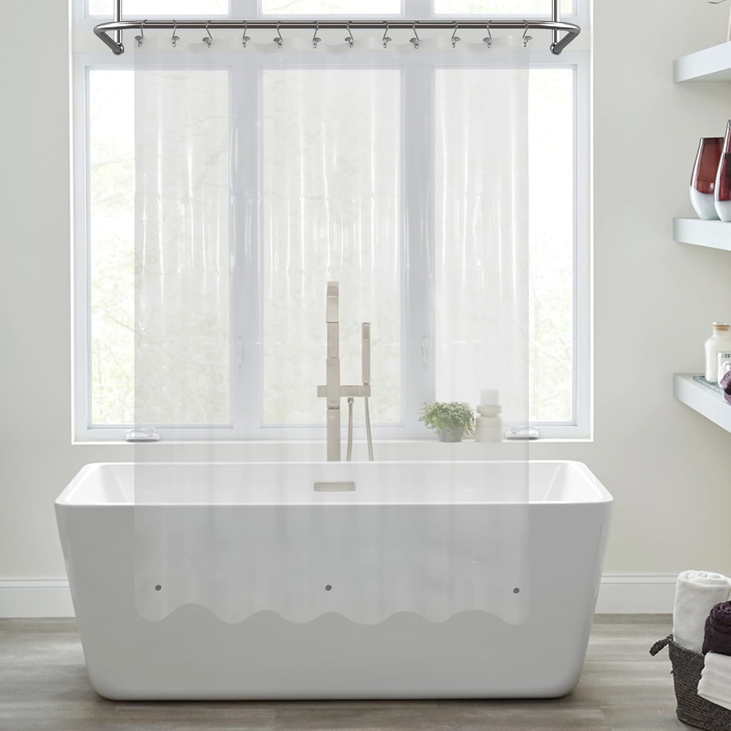 Mrs Awesome Clear Shower Curtain Liner with 3 Magnets, 72x72 Premium Flexible Sturdy Plastic Shower Curtain for Bathroom Lightweight, Waterproof, Clear