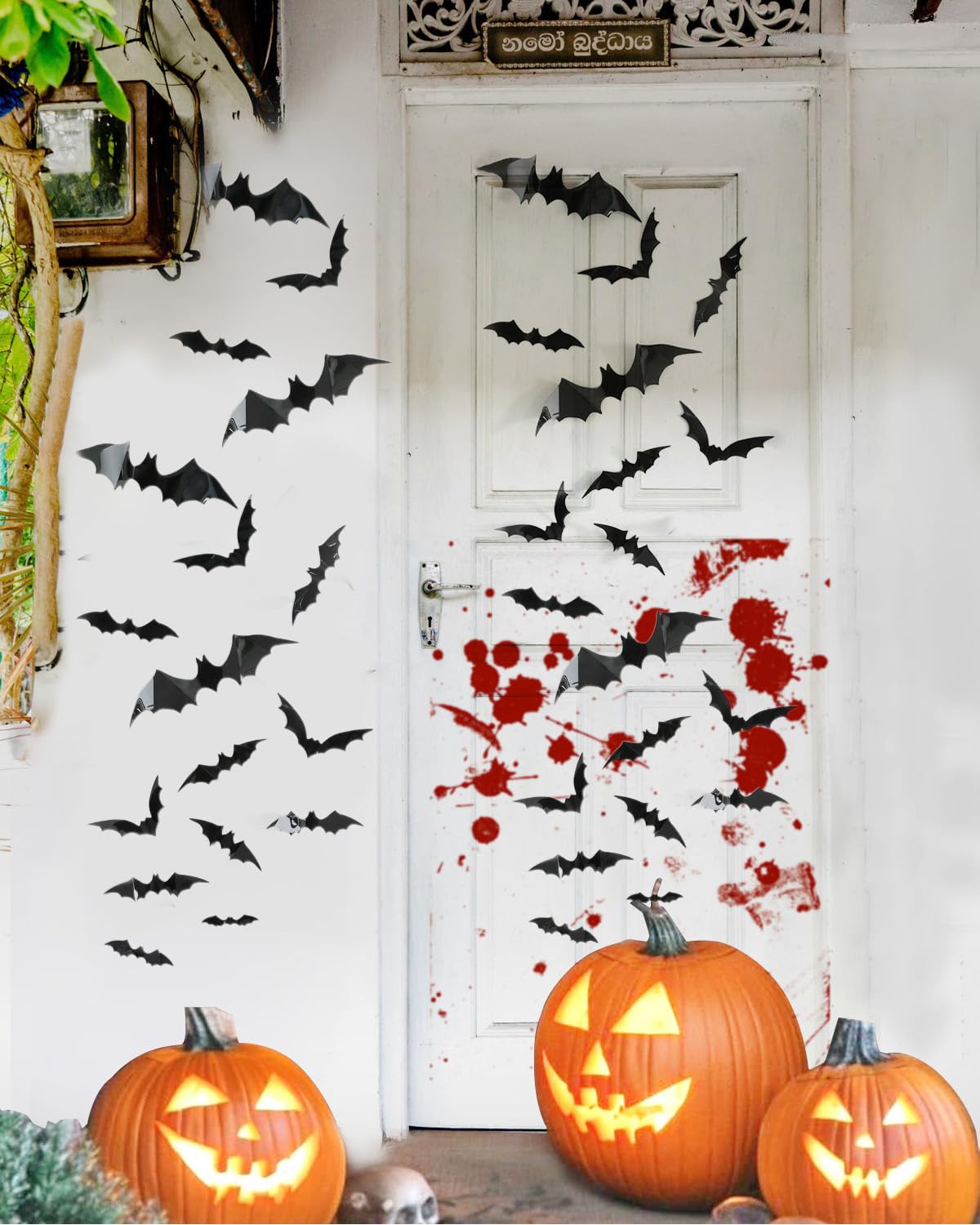 120pcs Halloween Bats Decorations Outdoor Indoor, Halloween Party Supplies, 3D Bat Stickers for Wall Window Home Kitchen Scary Decor (4 Sizes, Black)