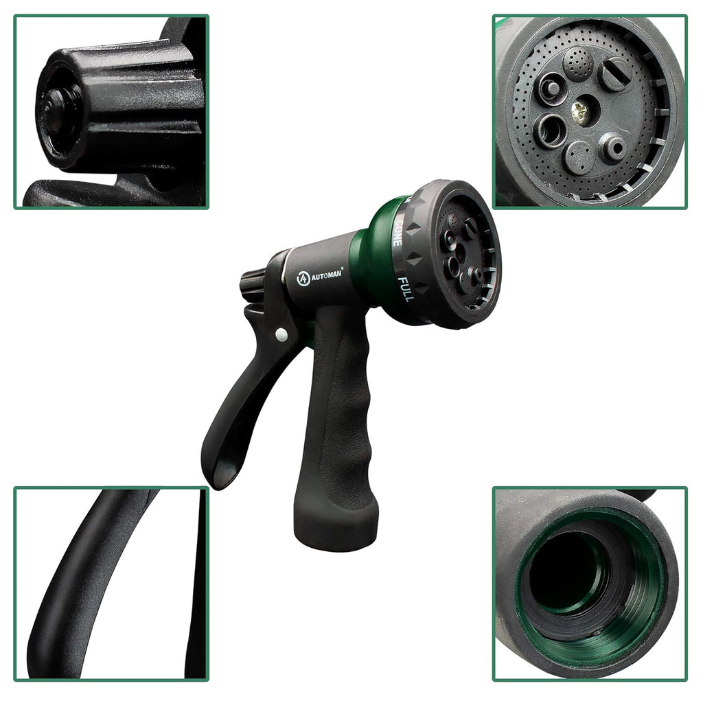 AUTOMAN-Garden-Hose-Nozzle, ABS Water Spray Nozzle with 7 Adjustable Watering Patterns, Slip Resistant for Watering Plants, Lawn& Garden, Washing Cars, Cleaning, Showering Pets & Outdoor Fun.