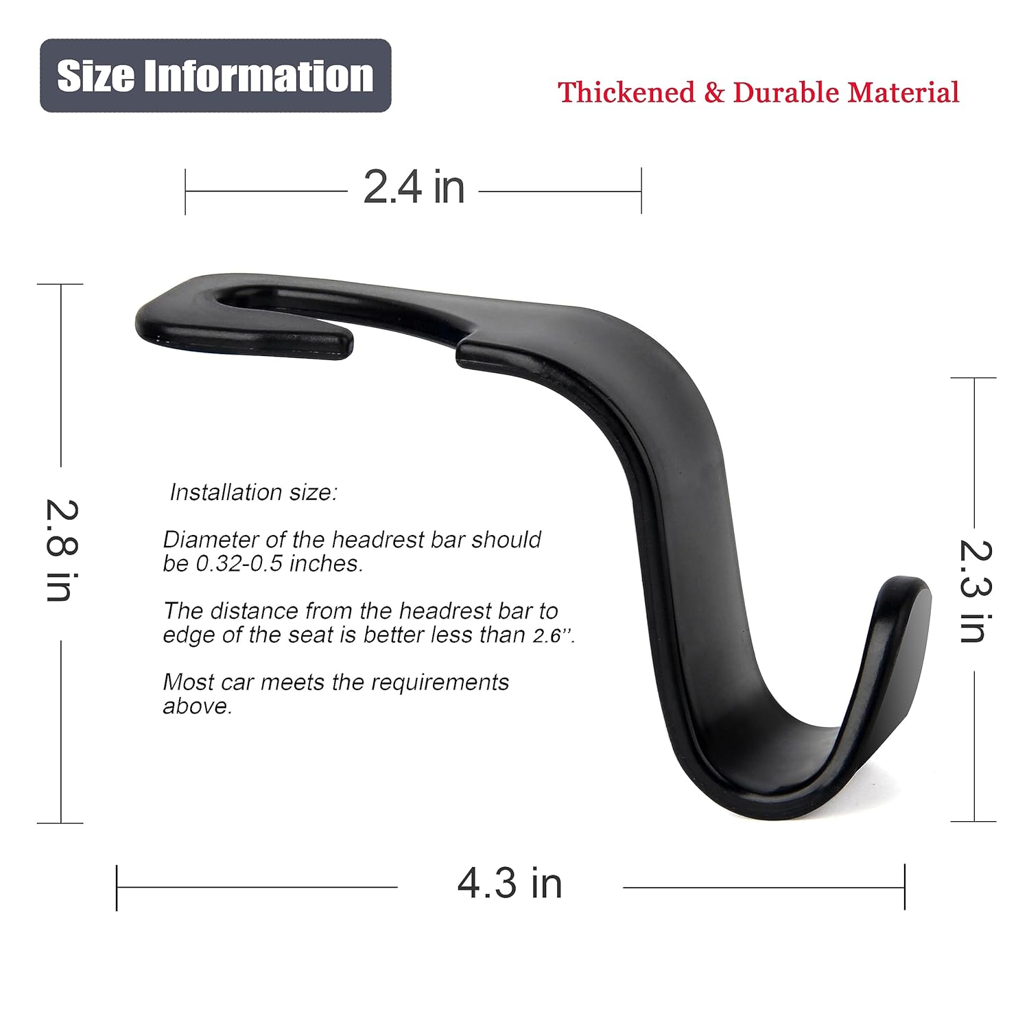 Amooca Car Seat Headrest Hook 4 Pack Hanger Storage Organizer Universal for Handbag Purse Coat fit Universal Vehicle Car Black S Type