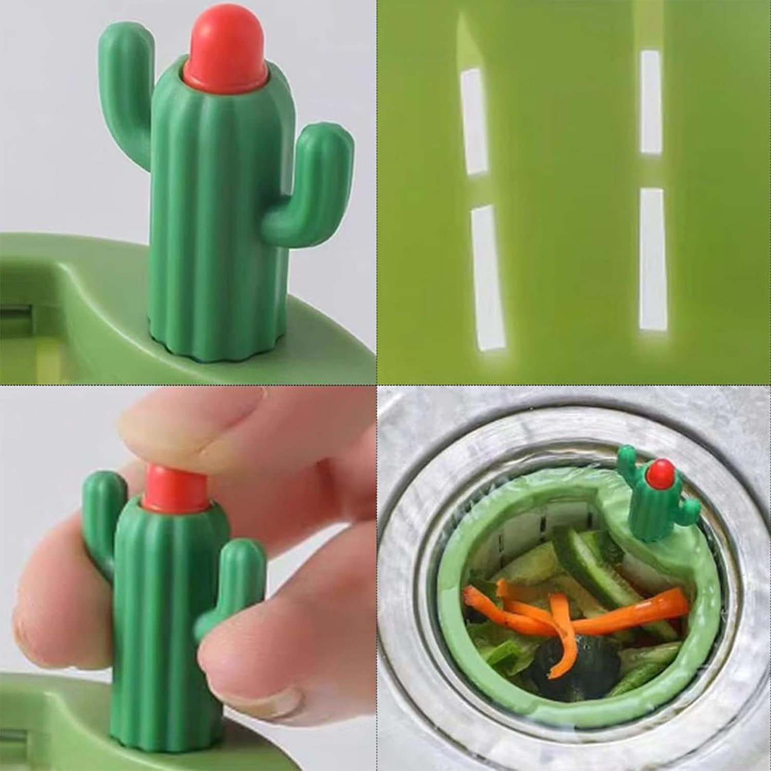 Cactus Kitchen Sink Drainage Strainer, New Push-Push Auto Dump Basket, Multi-Functional Sink Strainer Lift Basket for Kitchen Garbage Collector (Green-, 1PC)