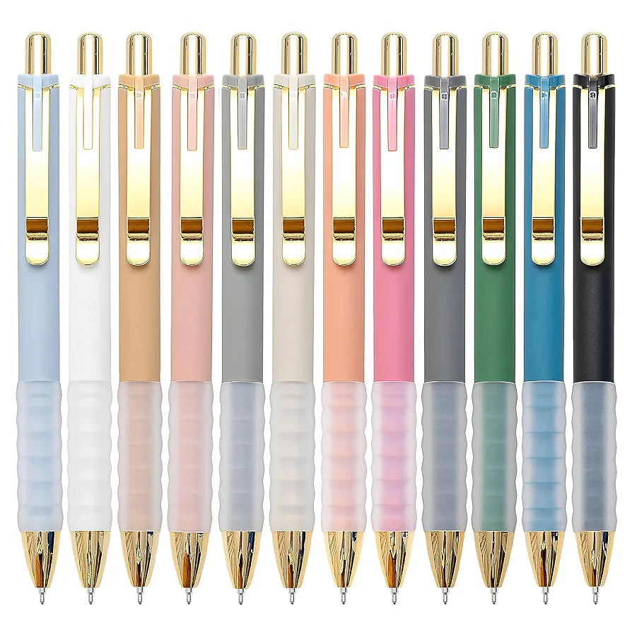 Linbsunne Ballpoint Pens Black Medium Point 1mm Pen with Super Soft Grip Ball Point Pen for Men Women Retractable Pens (gold-12 pcs)